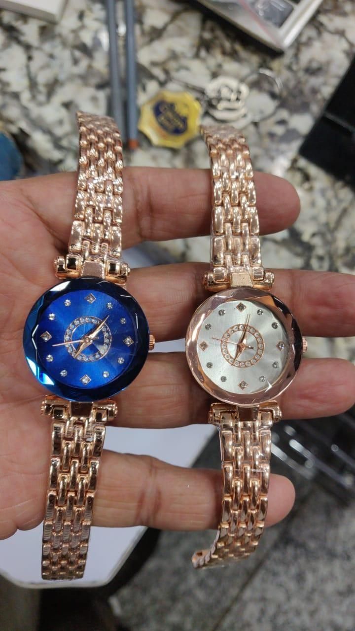 Diamond Shape Multicolour Dial and Rose Gold Strap Watch