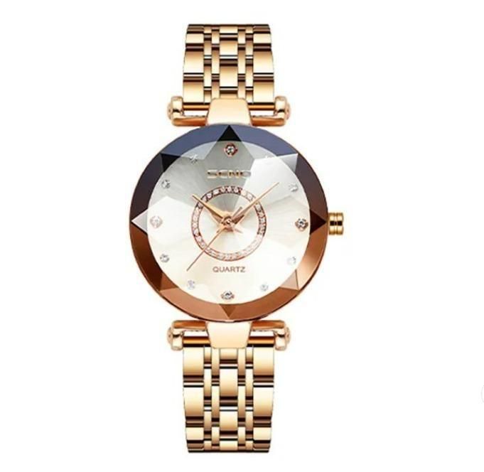 Diamond Shape Multicolour Dial and Rose Gold Strap Watch