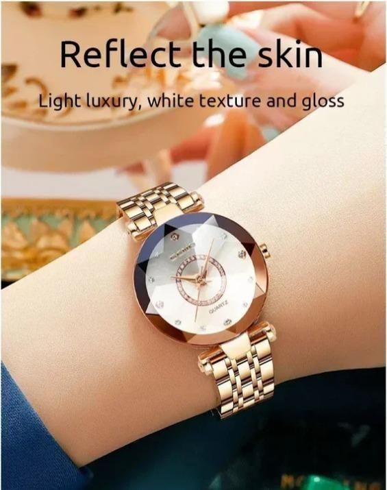 Diamond Shape Multicolour Dial and Rose Gold Strap Watch